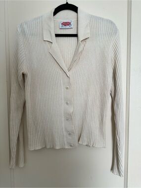 SWAK Women's Cream Ribbed Button-Up Cardigan